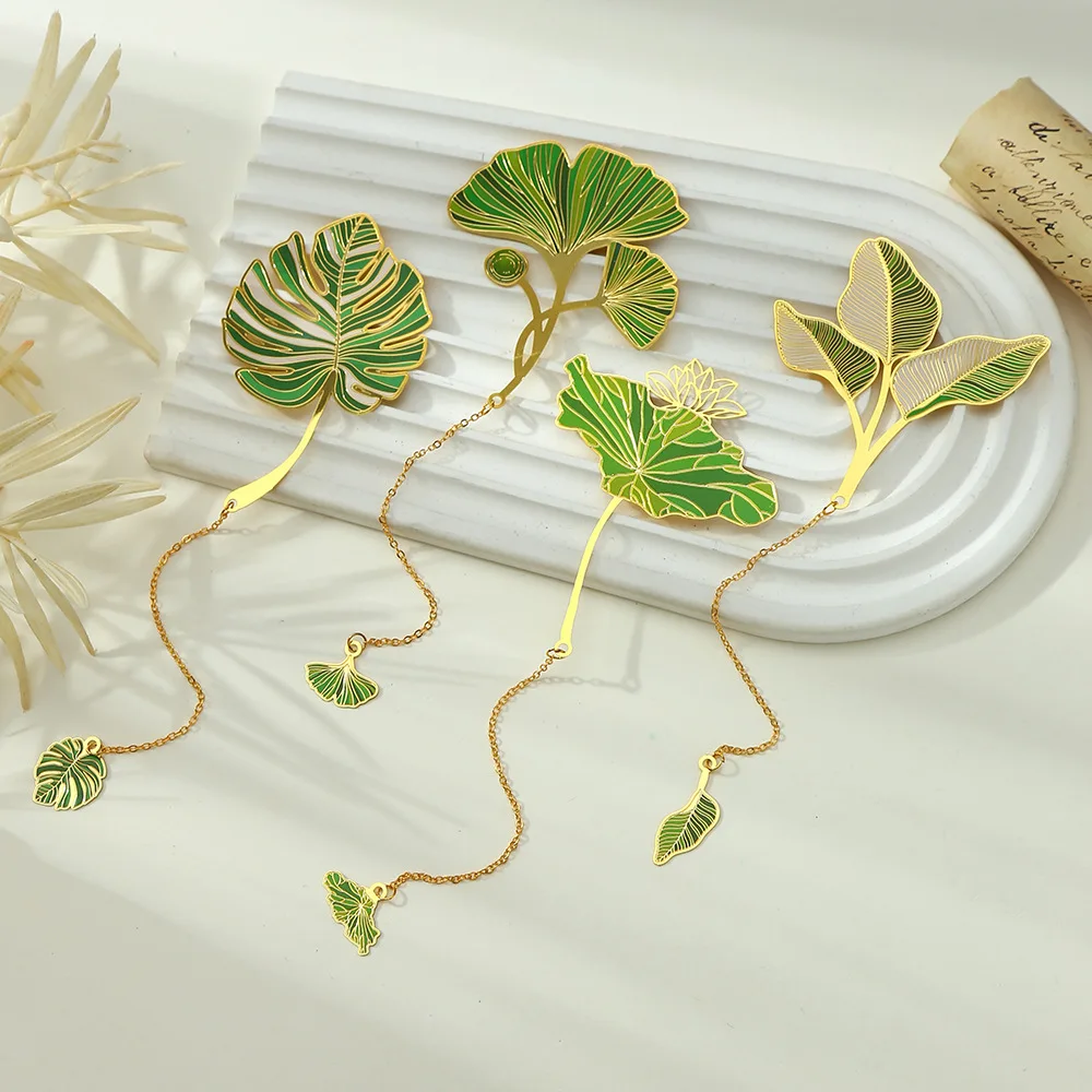 

1PC Lotus Leaf Vein Metal Bookmark Chinese Style Creative Bookmarks Tassel Pendant Student Gift Brass Tassel School Stationery