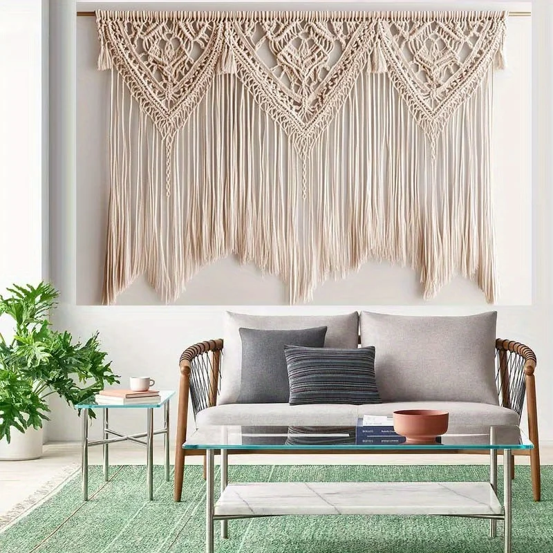 Beige Fringed Macrame Wall Hanging 3 S738aa2398afc46b48b038dce2d78e6ca3