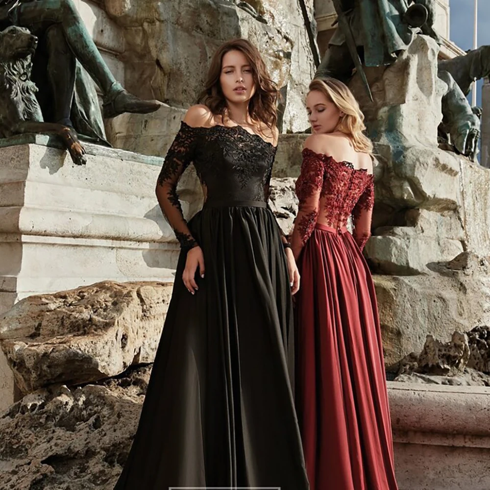 

Красное и черное вечернее платье Kadisua с открытыми плечами, аппликацией и длинным рукавом, длиной в Пол, официальное платье, стиль ретро, 2024
