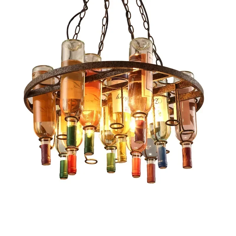 

Led Pendant Lights American Creative Vintage Retro Wine Bottle Iron Hanglamp Cafe Baseus Fixture Bedroom Kitchen Decor Lighting