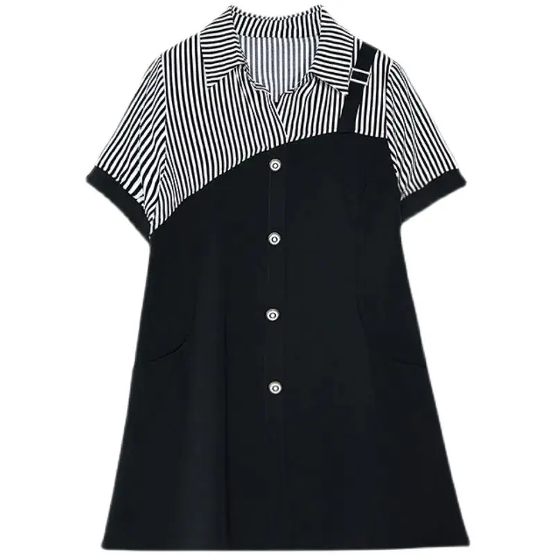 2022 Upscale Fashion Fake Two Pieces Female Top Summer Clothes Loose Splicing Stripe Short Sleeve Medium Long Women's T-Shirt
2022 Upscale Fashion Fake Two Pieces Female Top Summer Clothes Loose Splicing Stripe Short Sleeve Medium Long Women's T-Shirt