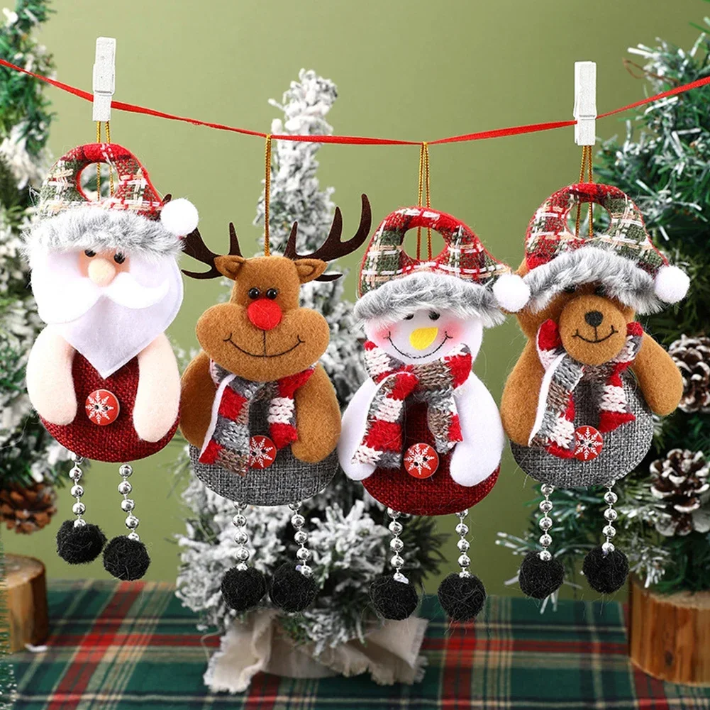 

4Pcs/set Merry Christmas Plush Doll Ornaments Santa Claus Snowman Elk Pendant Xmas Tree Hanging Decorations 2024 New Year Decor