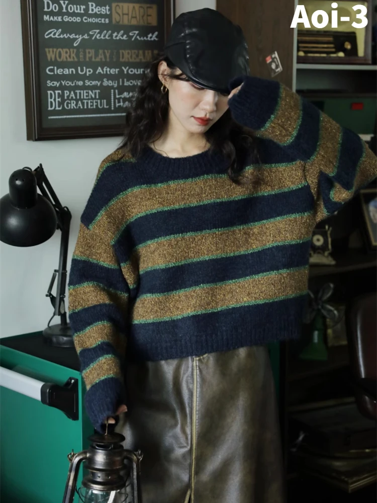 Vintage Commuter Knitted Pullovers Women's 2023 Autumn Winter Korean Loose Contrast Color Striped Sweater O-Neck Long Sleeve Top
Vintage Commuter Knitted Pullovers Women's 2023 Autumn Winter Korean Loose Contrast Color Striped Sweater O-Neck Long Sleeve Top