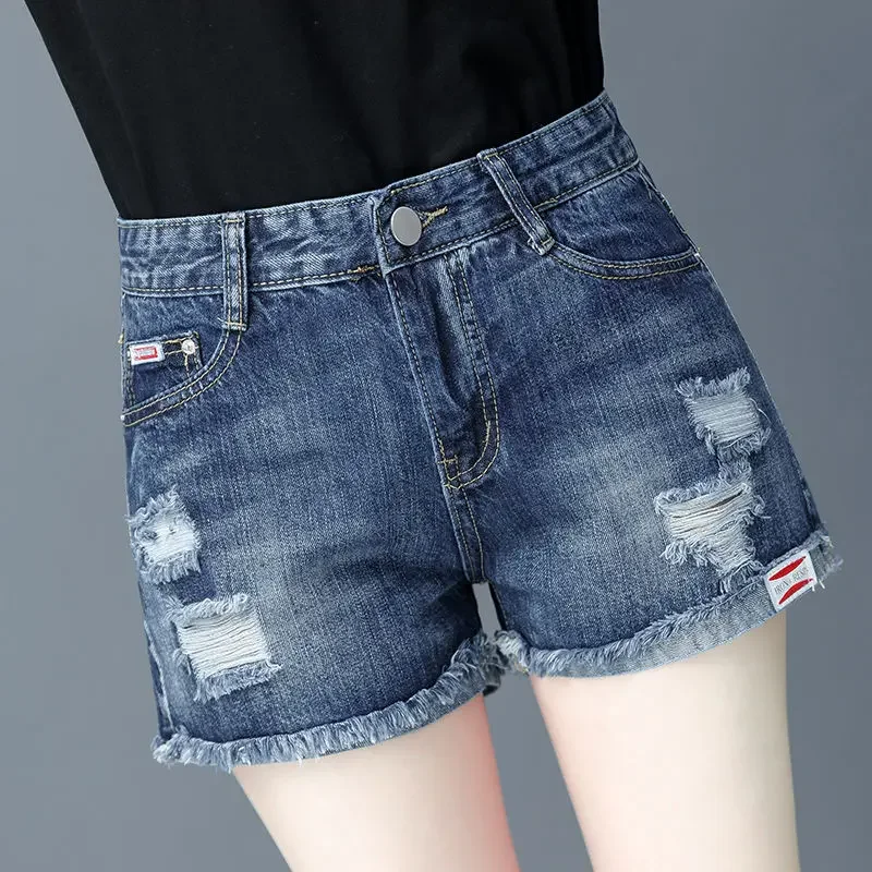 

Womens Shorts Ripped Mini Short Pants for Women To Wear Wide Jeans Blue Denim Streetwear Trend 2024 Outdoor New in Casual Cheap