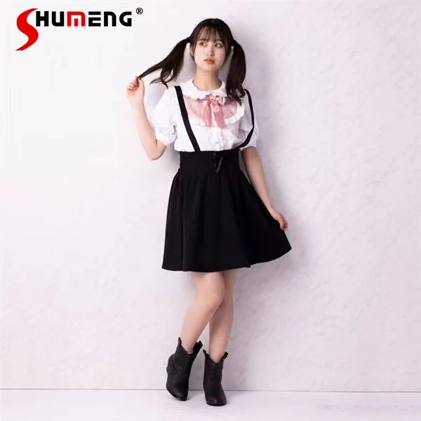 

Japanese Style Cute Women's Black Suspender Skirt 2024 Spring Autumn and Winter New Mine Sweet Imitation Corduroy Strap Skirts