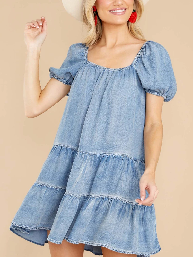 Denim Summer Women's Dress 2023 New Elegant Blue Casual Loose Short Sleeve Sundress Korean Sexy Summer Mini Dresses Party Female 
Denim Summer Women's Dress 2023 New Elegant Blue Casual Loose Short Sleeve Sundress Korean Sexy Summer Mini Dresses Party Female