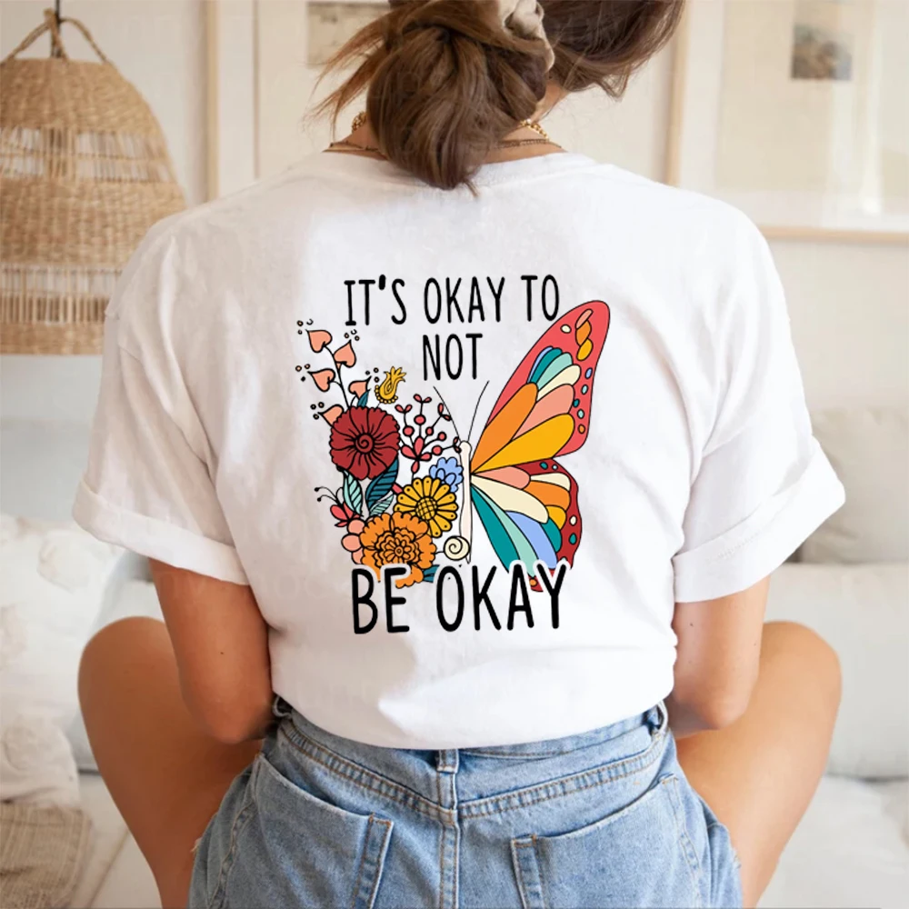 

Футболка женская с бабочкой, эстетическая рубашка с изображением психического здоровья, топ с графическим рисунком, уличная одежда