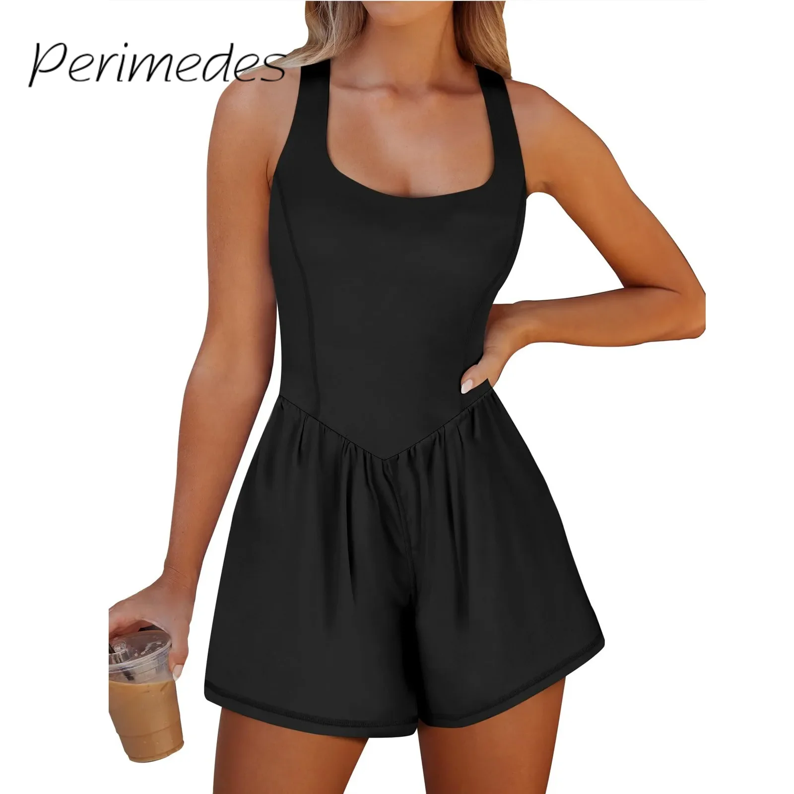 

Women's Casual Sleeveless Summer Jumpsuit Loose Spaghetti Strap Shorts Solid Color 2024 Jumpsuits With Pockets Fashion abati