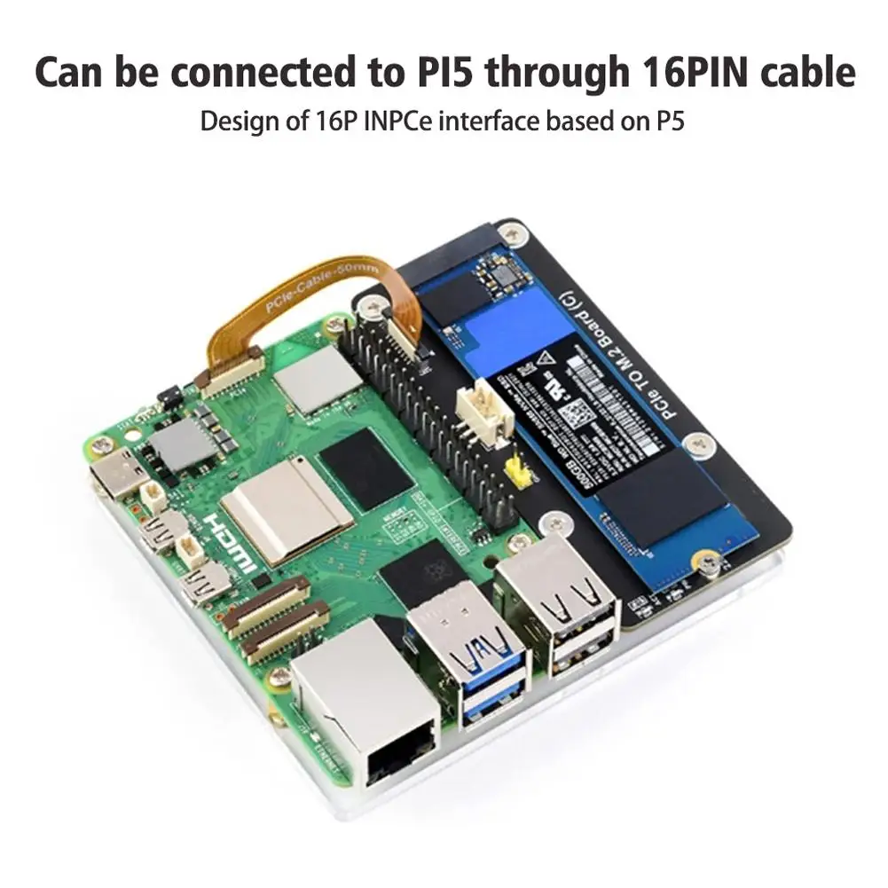 Плата адаптера для Raspberry Pi 5 PCIe-M.2 поддерживает высокоскоростной протокол чтения/записи твердого диска NVMe M.2 состояние R4I1 
Плата адаптера для Raspberry Pi 5 PCIe-M.2 поддерживает высокоскоростной протокол чтения/записи твердого диска NVMe M.2 состояние R4I1