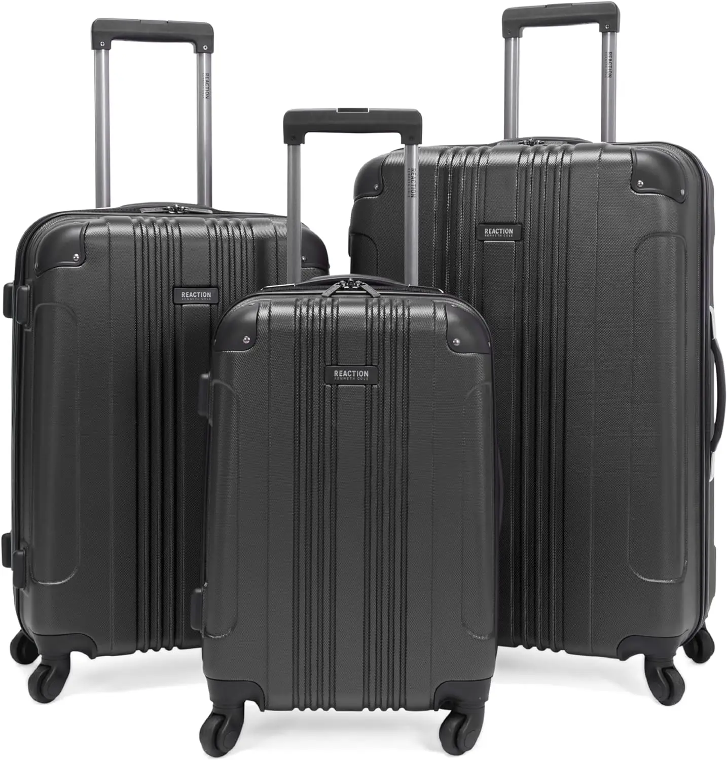 

Kenneth Cole REACTION Out of Bounds Lightweight Hardshell 4-Wheel Spinner Luggage, Charcoal, 3-Piece Set (20", 24", & 28")