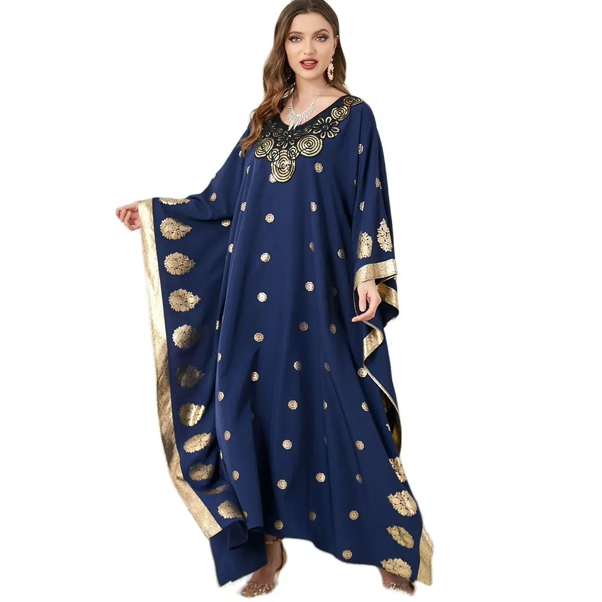 Muslim Modest Blue Stamped Batswing Loose Fitting Dress Muslim Dress Women Vestidos Elegantes Para Mujer Evening Dresses
Muslim Modest Blue Stamped Batswing Loose Fitting Dress Muslim Dress Women Vestidos Elegantes Para Mujer Evening Dresses