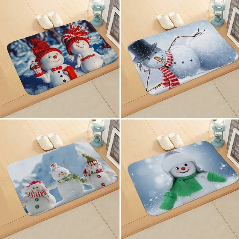 

Christmas Doormat Merry Christmas Winter Snowman Anti-Slip Door Mat Carpet Christmas Flannel Decor Living Room Floor Mat Rug