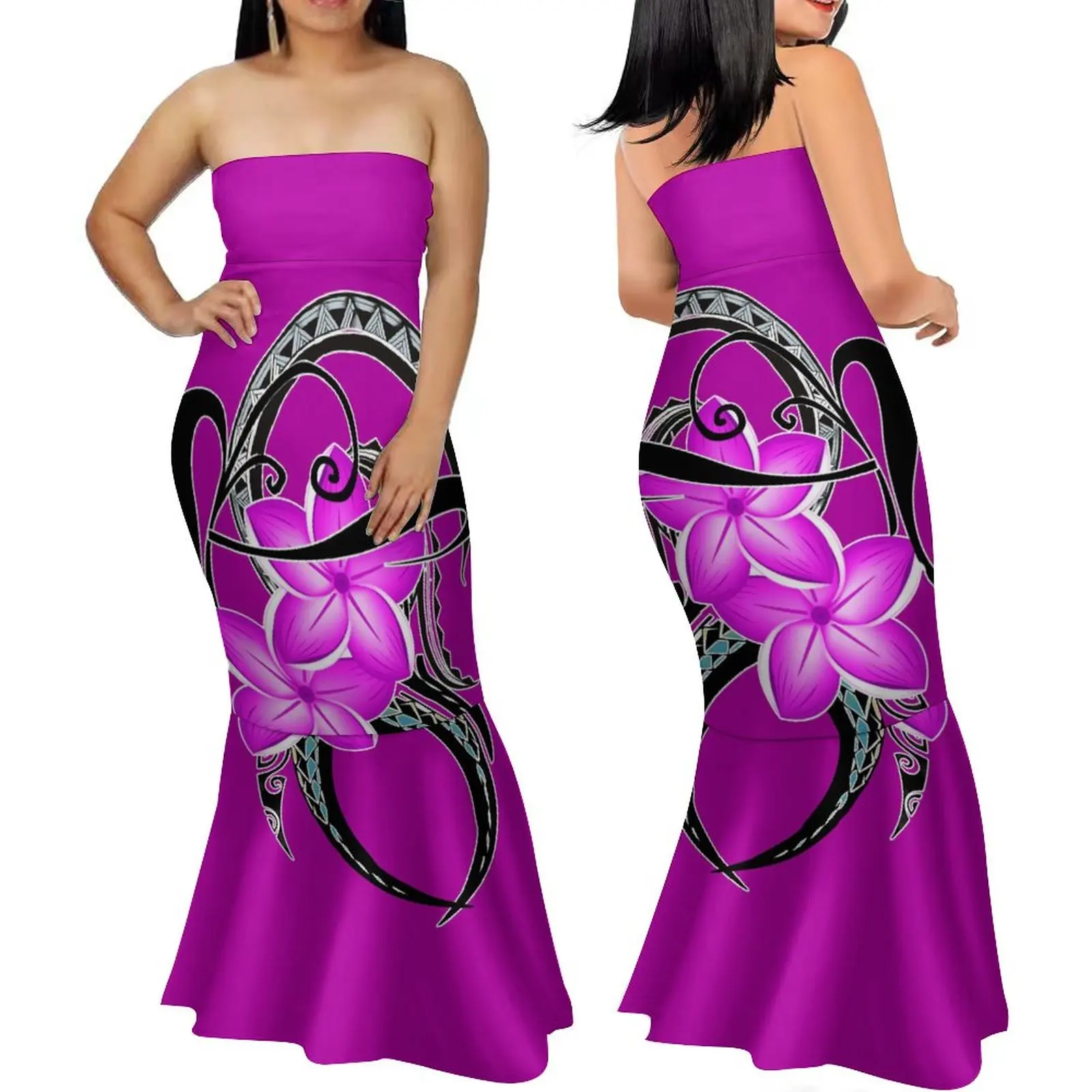 

Polynesian Tribe Designs Women'S Elegant Strapless Fishtail Dress Hawaii 8xl Anti-Static Mermaid Dress Club