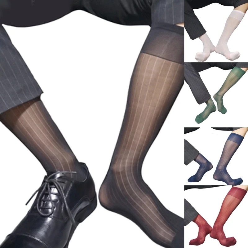 

Mens Thin Dress Socks Silk Sheer Business Socks Soft Nylon Work Trouser Socks Over the Calf Socks Knee High Dress Socks