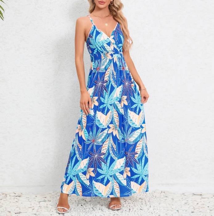 

Женское пляжное платье с V-образным вырезом, привлекательная длинная юбка с открытой спиной и поясом-подвеской для отдыха, новинка весны-лета 2024