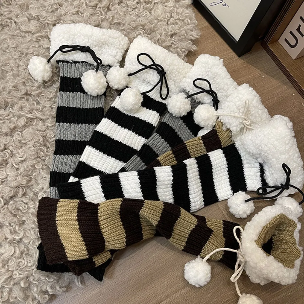 

Stripe Leg Warmers Winter Knit Trends Knee High Leg Socks Knitted Lamb Gothic Lolita Leg Cover Accessories for Women Girls