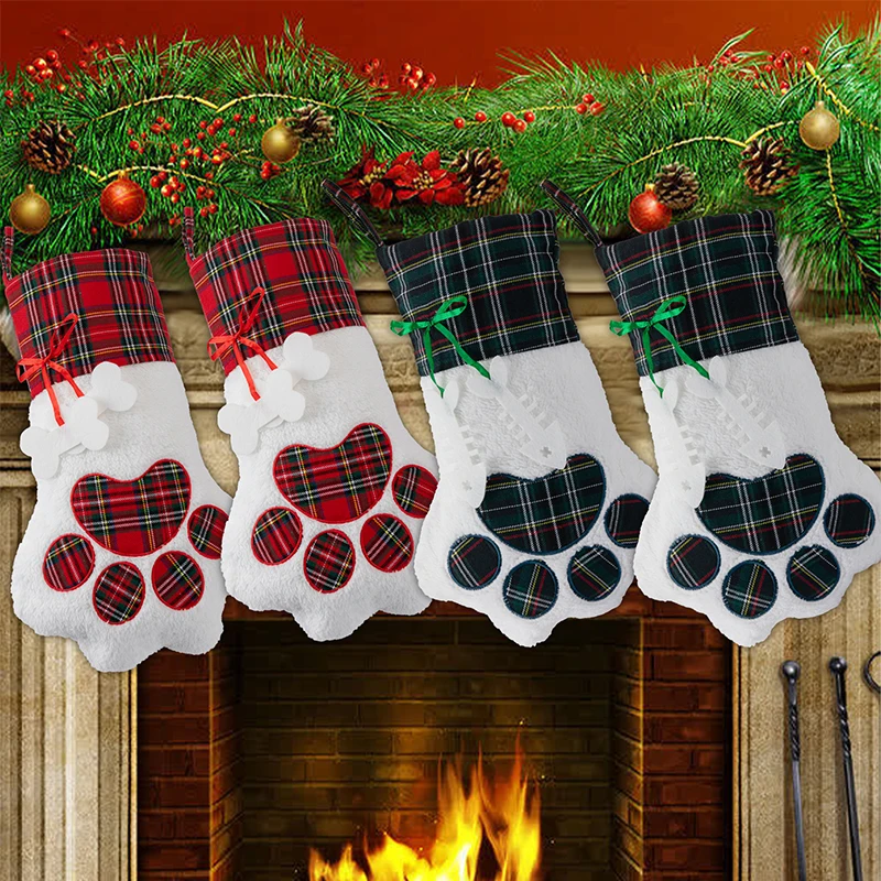 Plaid Christmas Stocking Cotton Pet Paw Plush Dog Stocking Fluffy Xmas Tree Hanging Pendant For Christmas Decorations 2022
Plaid Christmas Stocking Cotton Pet Paw Plush Dog Stocking Fluffy Xmas Tree Hanging Pendant For Christmas Decorations 2022