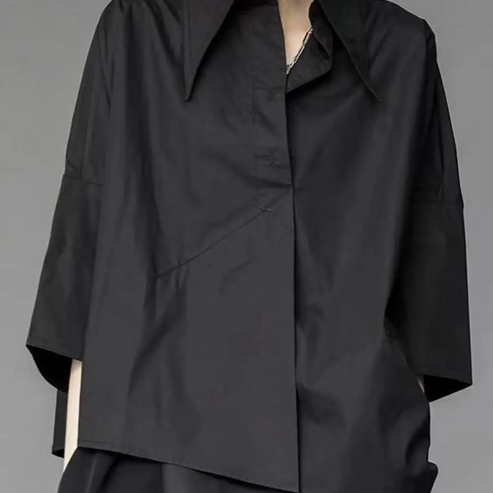 Рубашка с отложным воротником для мужчин и женщин, топ с рукавом три четверти, лето-весна 
Рубашка с отложным воротником для мужчин и женщин, топ с рукавом три четверти, лето-весна