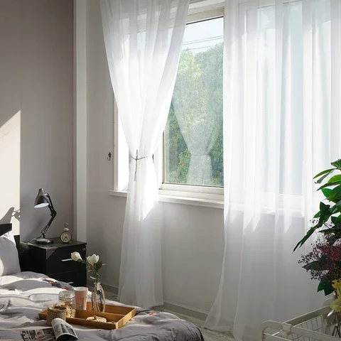 

LISM White Curtain Window Tulle For Living Room Bedroom The Kitchen Finished Window treatment Decorations Panel