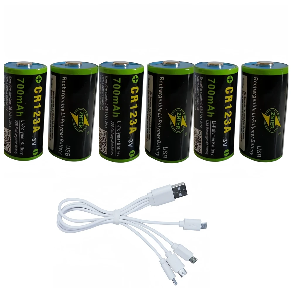 6 шт., перезаряжаемые литиевые аккумуляторы ZNTER 700 мАч CR123A, 3,0 в, USB 16340
6 шт., перезаряжаемые литиевые аккумуляторы ZNTER 700 мАч CR123A, 3,0 в, USB 16340
