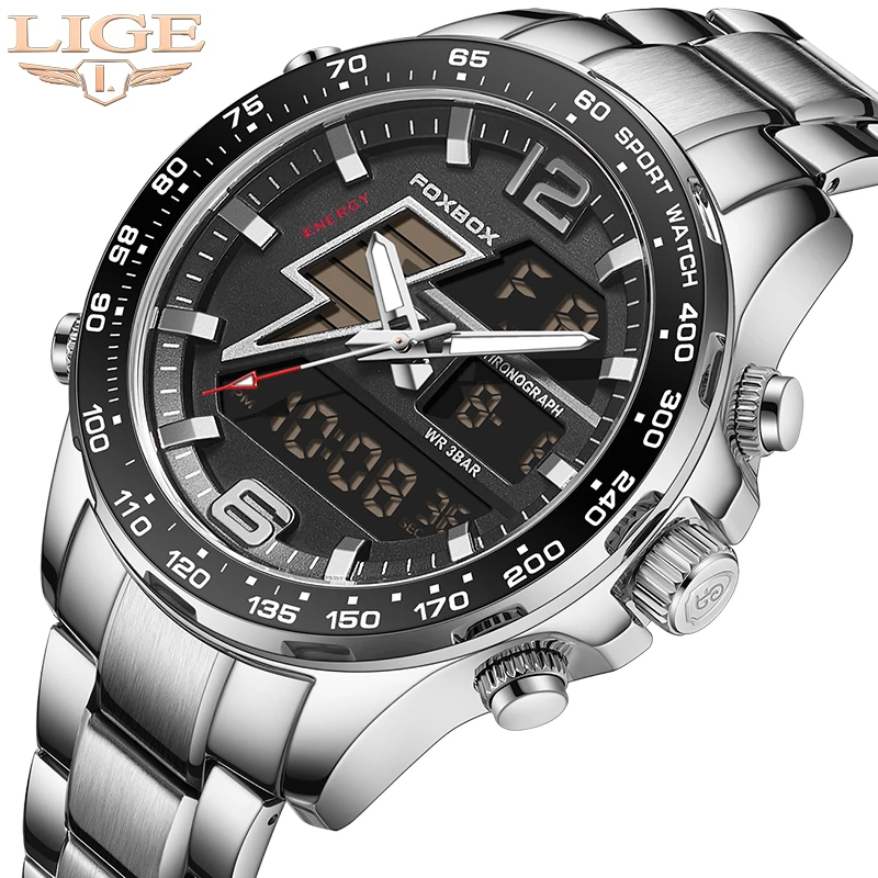 LIGE Luxury Brand New Quartz Watch For Men Stainless Steel Dual Display Men Military Wrist Watches Waterproof Sports Male Clock
LIGE Luxury Brand New Quartz Watch For Men Stainless Steel Dual Display Men Military Wrist Watches Waterproof Sports Male Clock