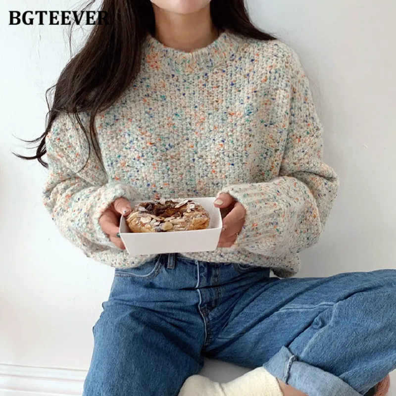 

BGTEEVER Chic Casual O-neck Warm Ladies Pullovers Sweaters Tops Autumn Winter Knitwear Long Sleeve Loose Female Knitted Jumpers