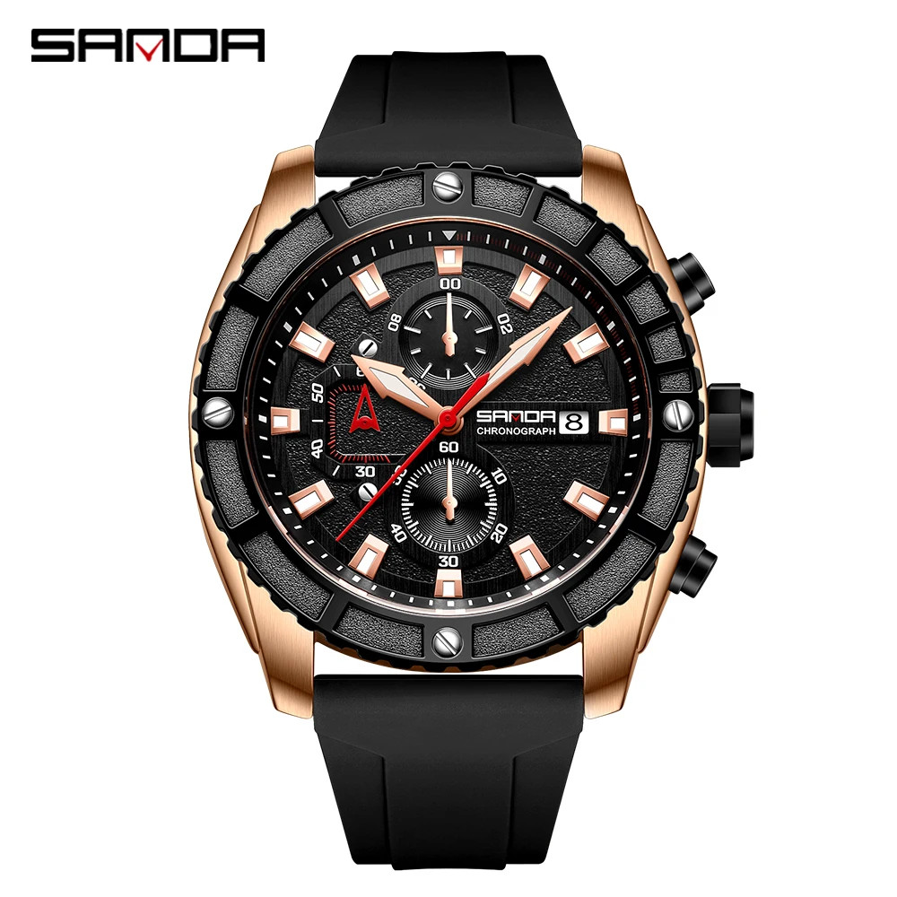 

SANDA Brand 5315 Cool Fashion Quartz Wristwatch Waterproof Date Stopwatch Round Dial Locomotive Design Fluorescence Men Watch