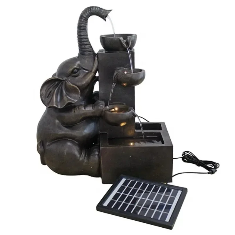 

Outdoor Garden Elephant sculptures Decoration Solar Water Feature Fountain With Led Light