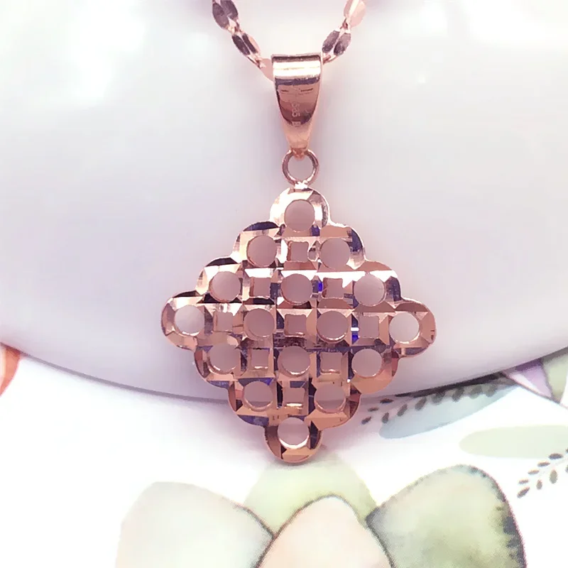 Ladies' Jewelry 585 purple gold plated 14K rose gold rhombus hollow necklaces chinese style party fashion wedding gift 
Ladies' Jewelry 585 purple gold plated 14K rose gold rhombus hollow necklaces chinese style party fashion wedding gift