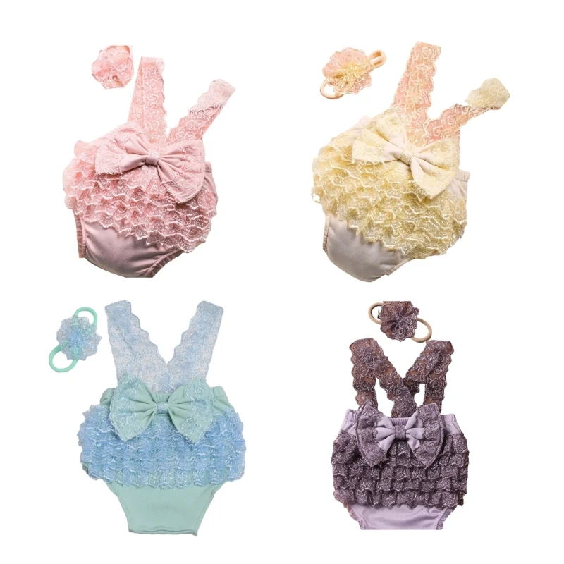 

HUYU Baby Photo Shooting Props Lace Dress Elastic Flower Hairband Photo Posing Outfit Newborn Photography Suit Accessories