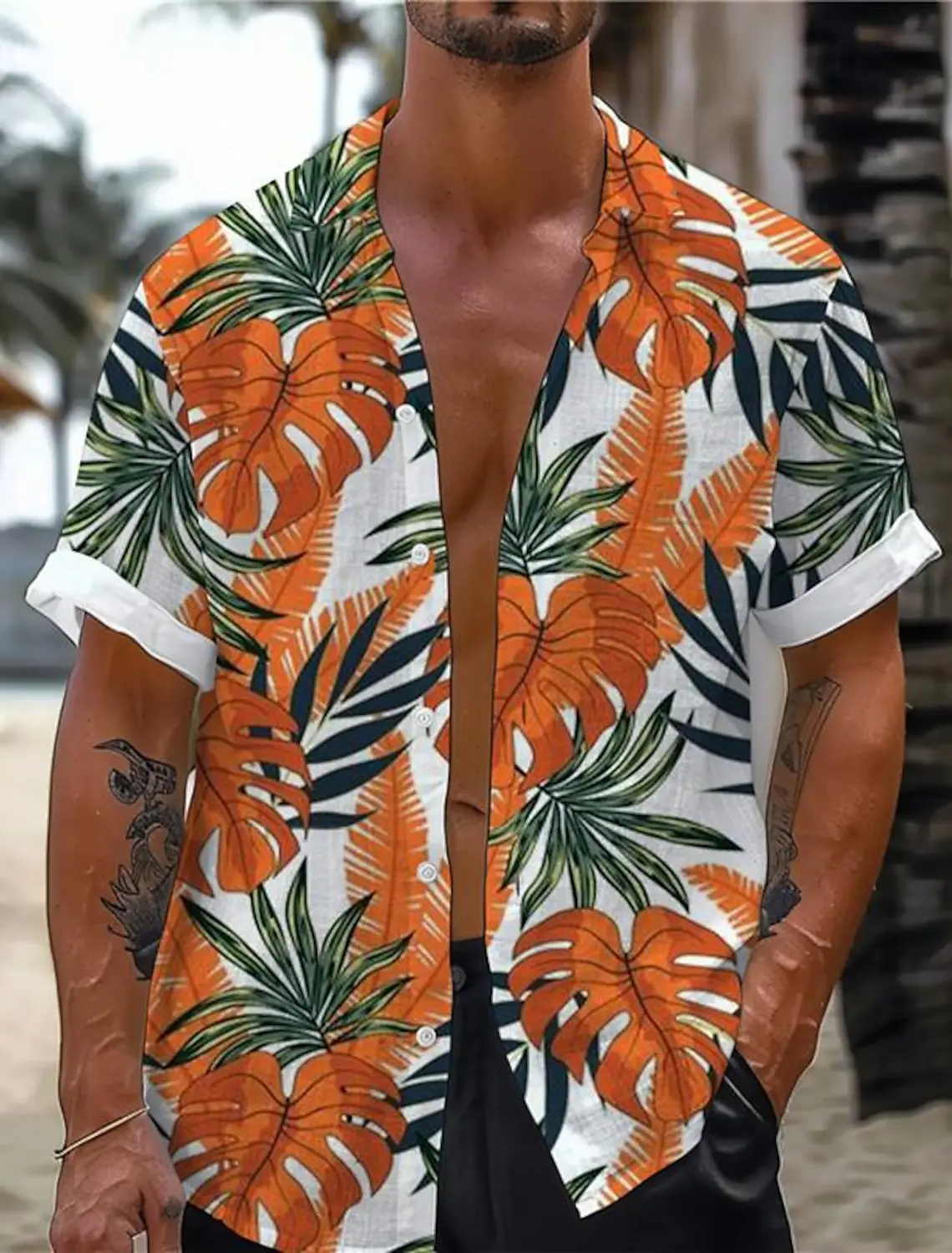 

Leaf Tropical Men's Resort Hawaiian 3D Printed Shirt Outdoor Vacation Beach Summer Turndown Short Sleeve Spandex Hawaii Shirts