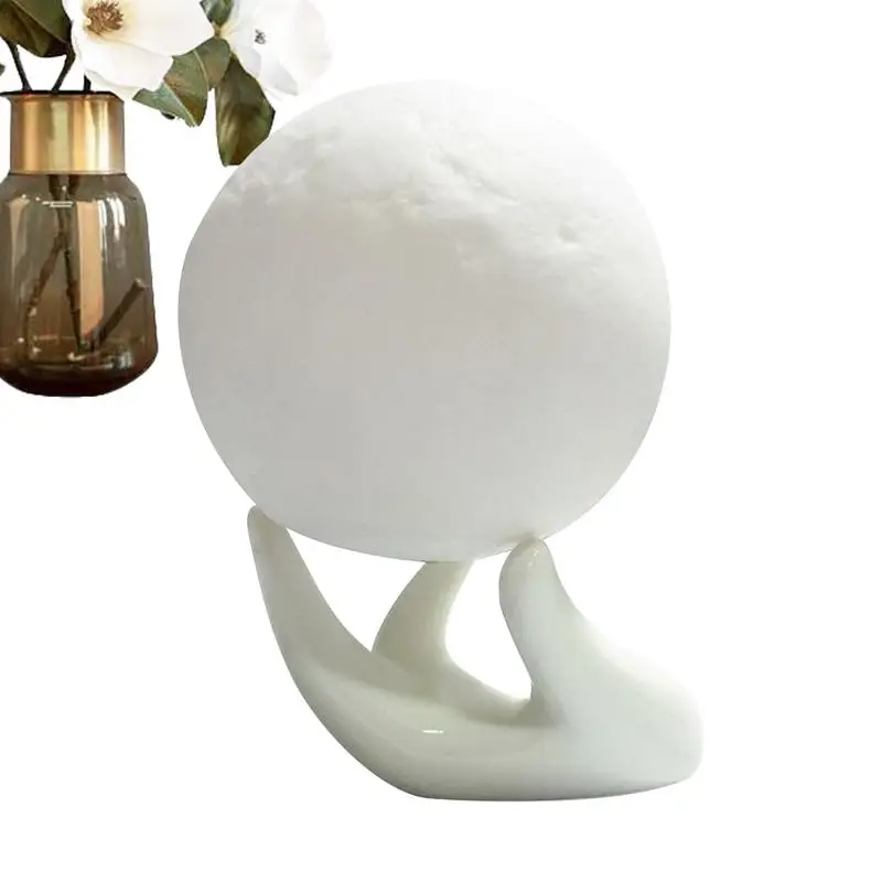 

Moon Lamp Creative Ceramic Hand Shaped Lampholder Lunar Lamp Touch Sensor Table Lamp Bedroom Decoration Bedside USB Light For