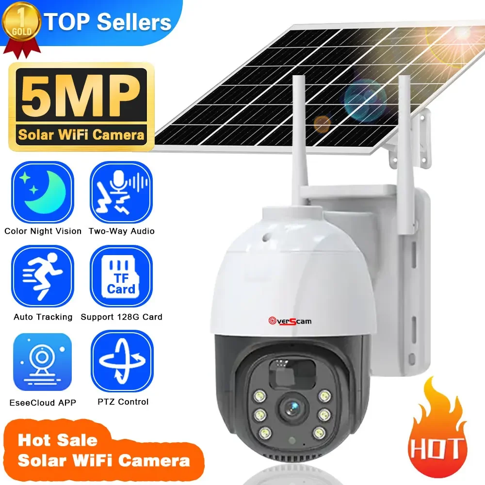 

HD 5MP Smart WIFI Solar CAMERA Powered Battery IP PTZ Security Camera Two Way Audio PIR Detection Wireless Out solar CCTV 4G Cam