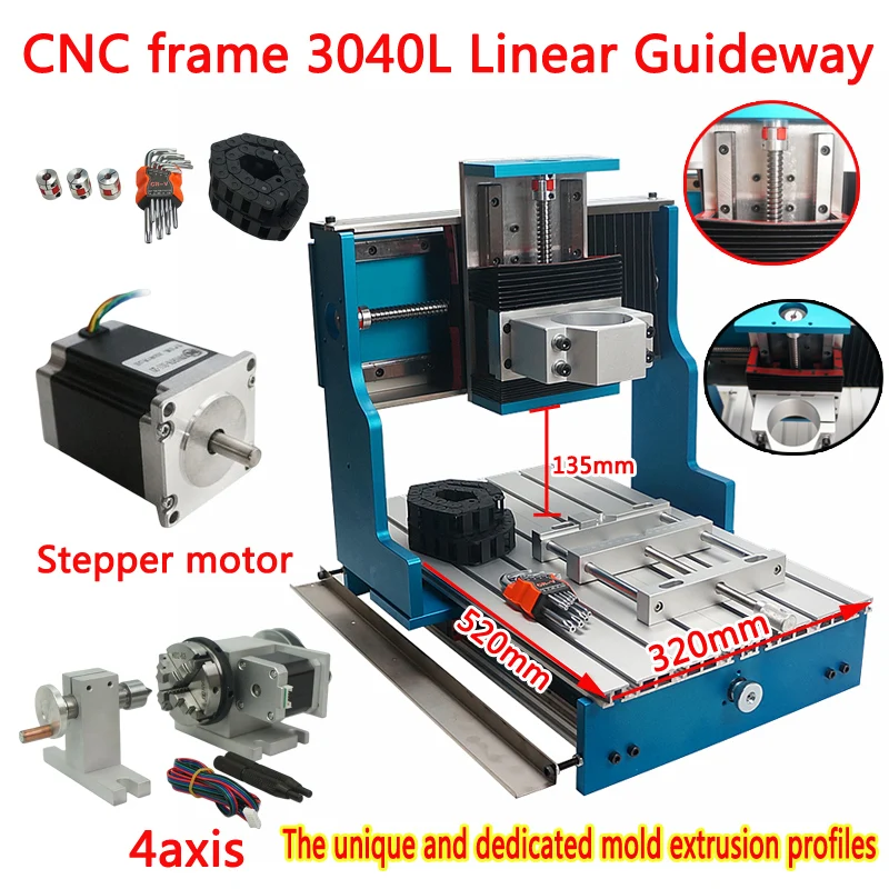 

LY CNC Frame 3040L Linear Guideway for DIY Woodworking Metal Engraver Engraving Drilling Milling Machine 3/4 Axis with Motor