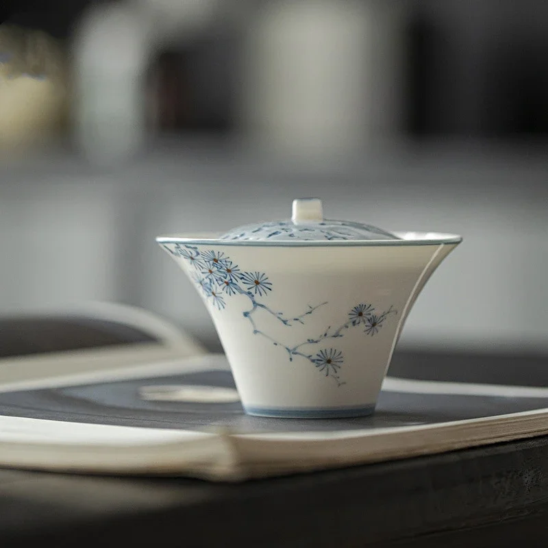

Hand Painted Pine Gaiwan For Tea Porcelain Tureen Teaware Set White Chinese Tea Bowl Chawan Tea Cup