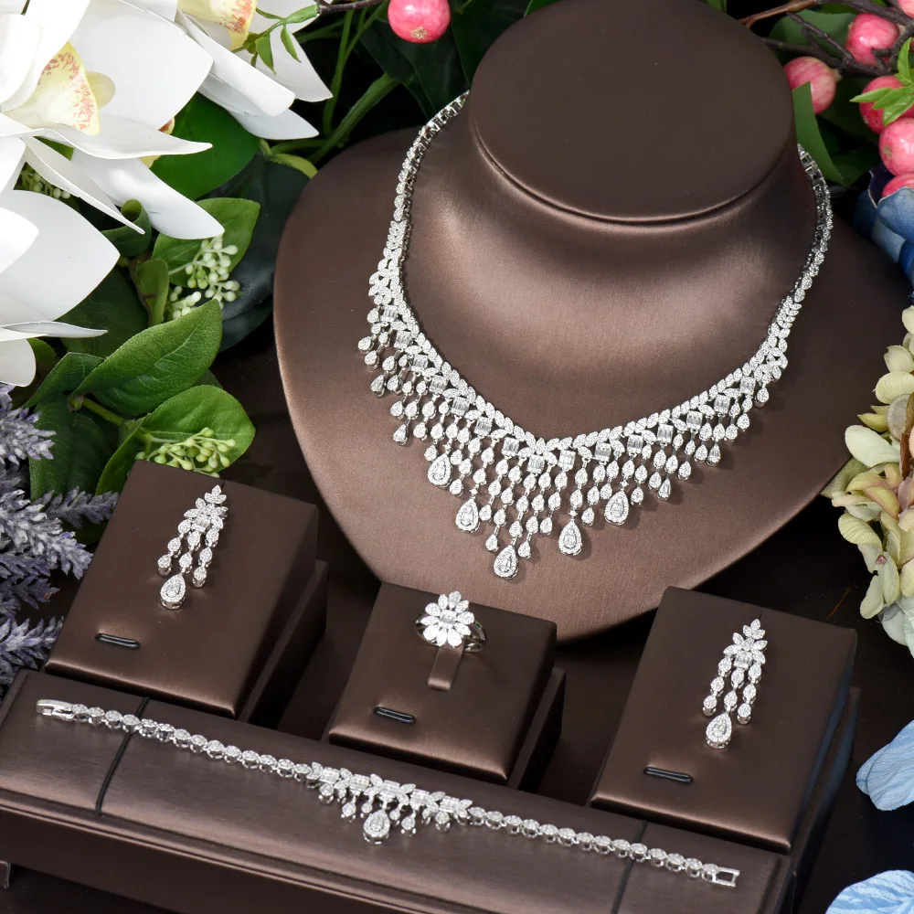 HIBRIDE White Crystal Prom Cubic Zirconia Wedding Jewelry Set Women's Accessories Long Tassel Necklace Earrings Bridal N-690
HIBRIDE White Crystal Prom Cubic Zirconia Wedding Jewelry Set Women's Accessories Long Tassel Necklace Earrings Bridal N-690