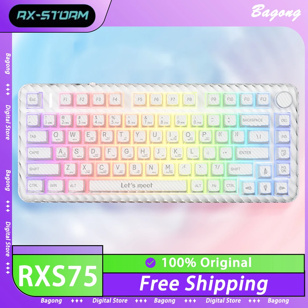 

RX S75 Mechanical Keyboard Tri Mode Multifunctional Knob RGB Wireless Gaming Keyboard Hot Swap Gasket Pc Gamer Accessories Mac