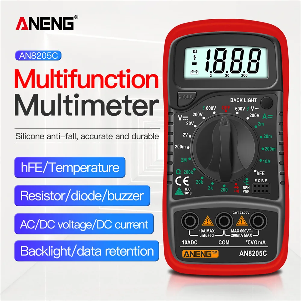 ANENG AN8205C Digital Multimeter AC/DC Ammeter Volt Ohm Tester Meter Multimetro With Thermocouple LCD Backlight Portable
ANENG AN8205C Digital Multimeter AC/DC Ammeter Volt Ohm Tester Meter Multimetro With Thermocouple LCD Backlight Portable