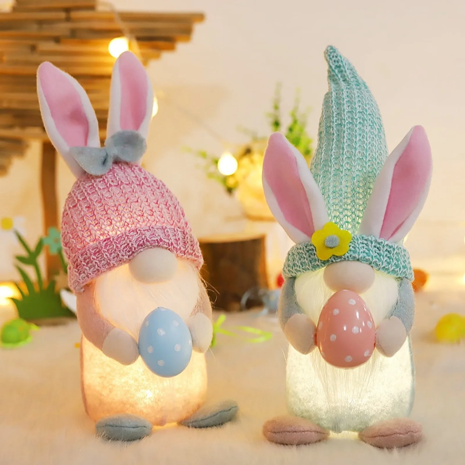 

Easter Luminous Faceless Gnome Doll Rabbit Ear Holding Colored Egg Dwarf Ornament For Party Home Easter Decoration 2024 Kid Gift
