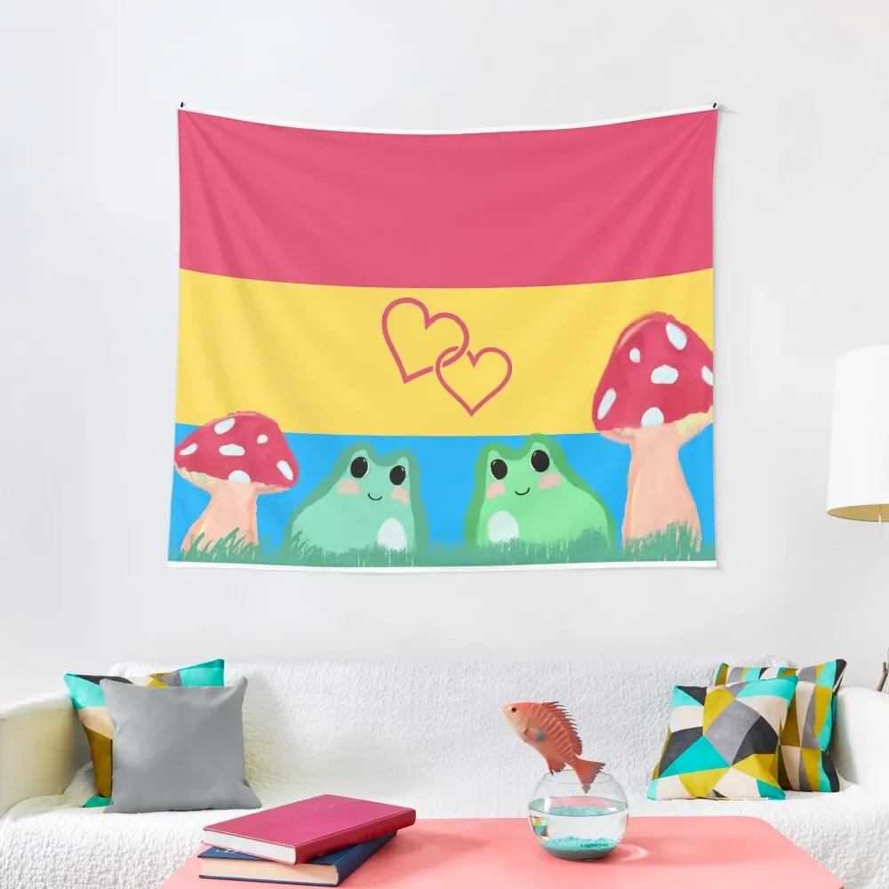 

pan pride flag frog flag with frogs and mushrooms Tapestry Things To The Room Funny Wall Carpet Anime Decor Tapestry