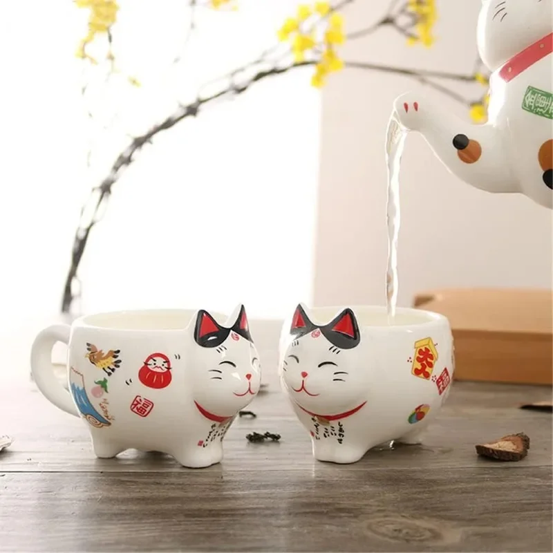 

Ceramic tea pot set Plutus Cat Teapot Set 1 *Teapot 2 *Cups Cute Cartoon Lucky Cat Tea Coffee Milk Cup Set Afternoon Tea Kettle