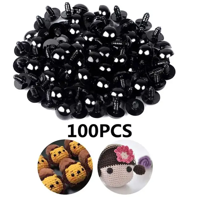 Lot de 100 globes oculaires en plastique noir pour le beurre, accessoire de sécurité pour le beurre, jouet amusant artisanal, 6mm, 8mm, 10mm, 12mm, 14mm 1
