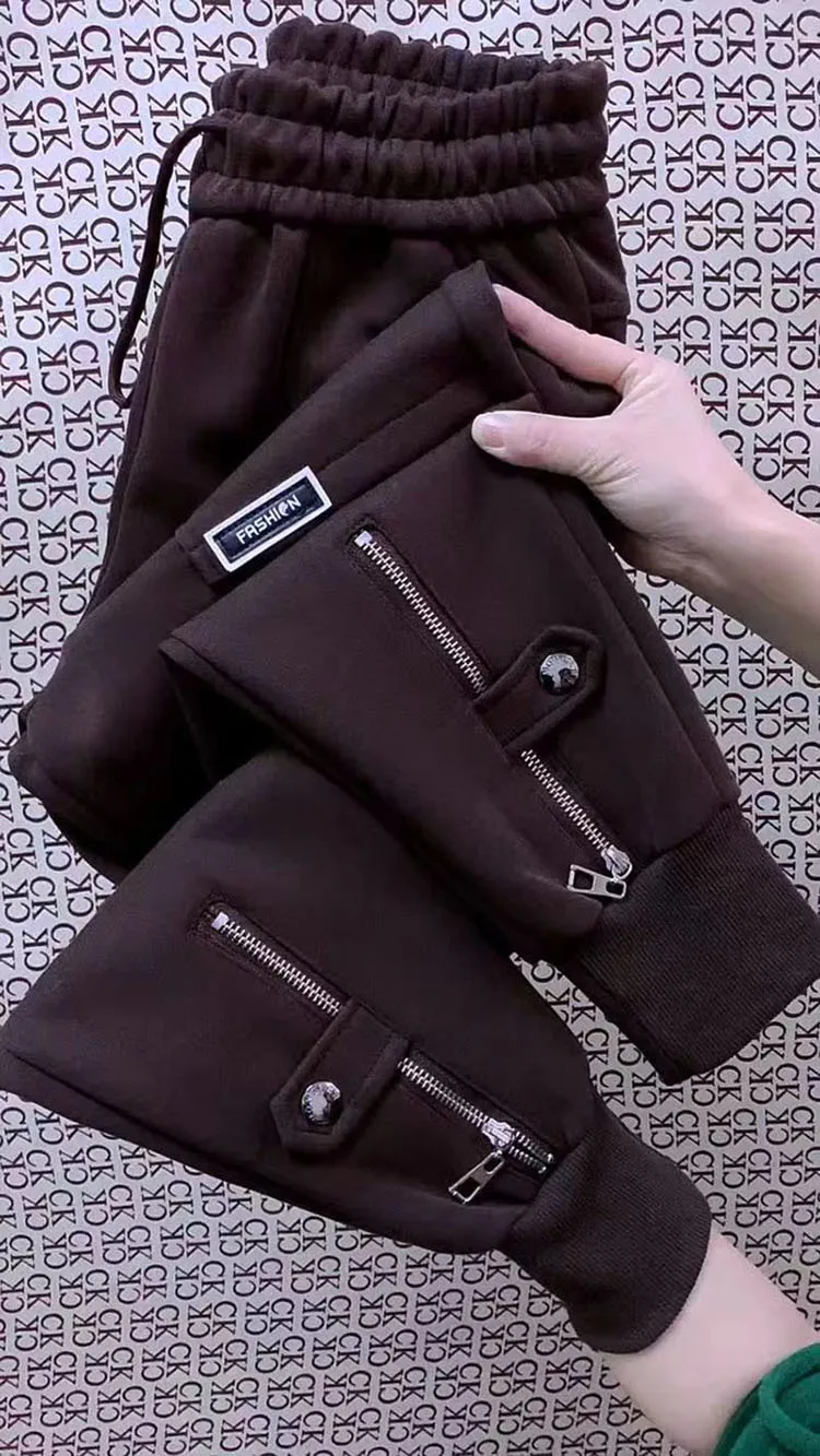 Autumn Winter Women Pants Add Velvet Pants Elastic Waist Zipper Guard Harem Pants Casual Sports Trousers Female Harem Pants Autumn Winter Women Pants Add Velvet Pants Elastic Waist Zipper Guard Harem Pants Casual Sports Trousers Female Harem Pants