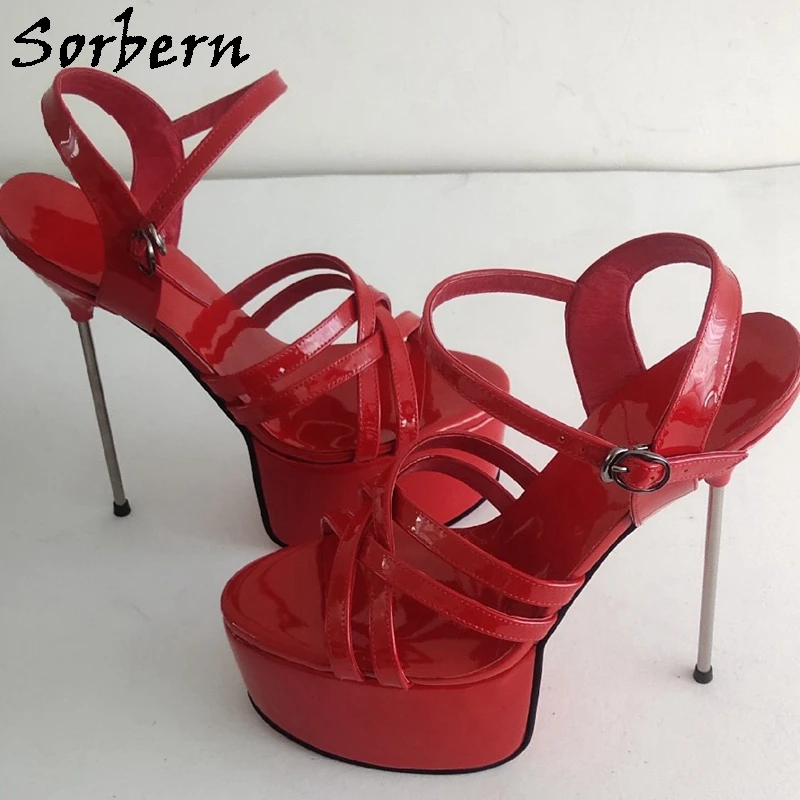 

Sorbern 18Cm Metal High Heel Sandals Women Cross Straps Sissy Boy Genuine Leather Slingback Platform Summer Shoe Custom Colors