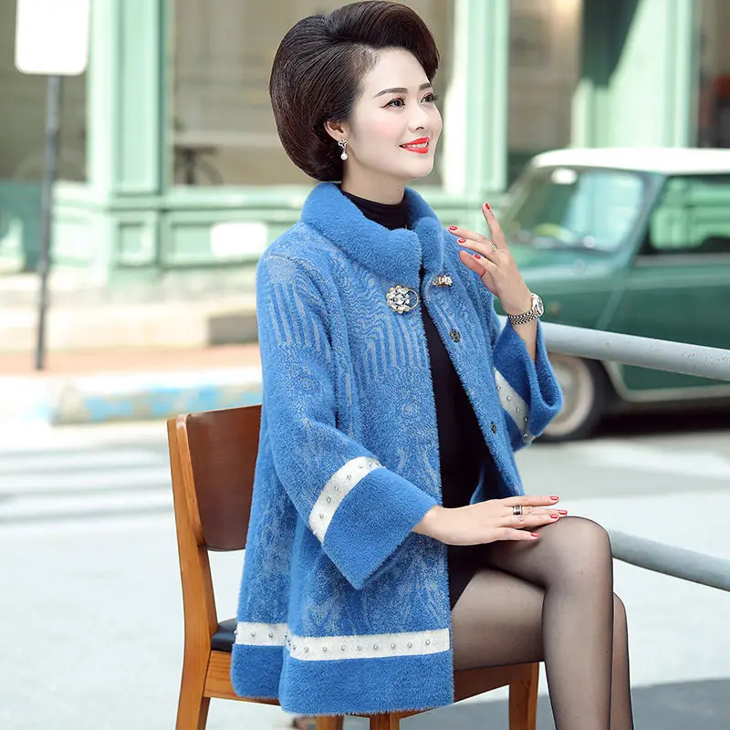 Women's Imitation Mink Cashmere Coat, Thick Loose Knitted Sweaters, Casual Female Sweaters, Middle-Aged Mom, Autumn, Winter
Women's Imitation Mink Cashmere Coat, Thick Loose Knitted Sweaters, Casual Female Sweaters, Middle-Aged Mom, Autumn, Winter