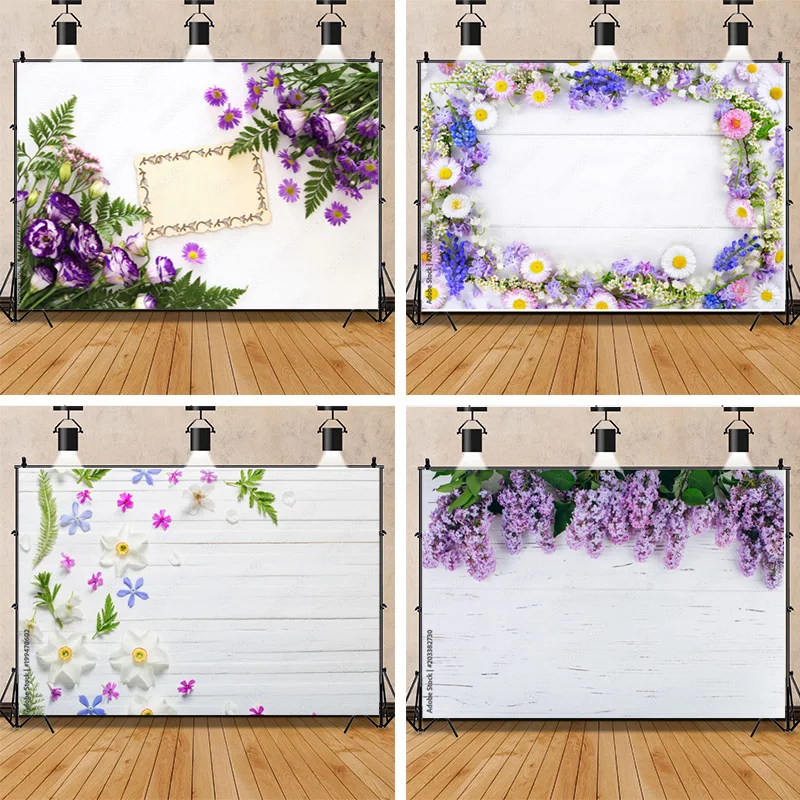 

ZHISUXI Vinyl Custom Photography Backdrop Simulated Flowers and Wooden Board Photography Studio Background WYY-09