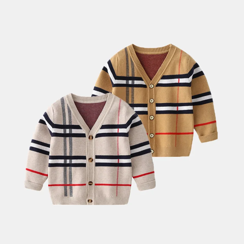 

New Children's Spring Autumn Striped Knit Sweater Long Sleeve Boys Girls pure cotton V-Neck Cardigan Sweaters Kids coat 2-7Y