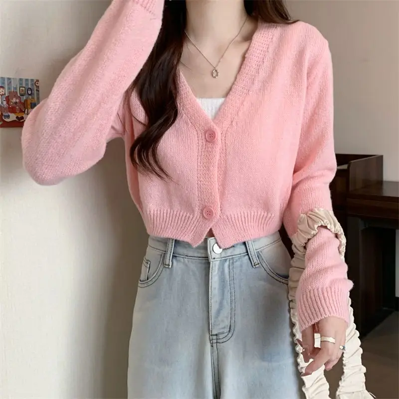 Crop Cardigan Women Slim Autumn Girlish All-match Ulzzang Tender V-neck Casual Outwear Aesthetic Classic Students Chic Clothing Crop Cardigan Women Slim Autumn Girlish All-match Ulzzang Tender V-neck Casual Outwear Aesthetic Classic Students Chic Clothing