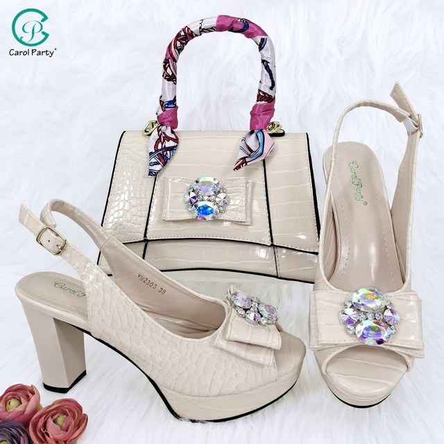 QSGDavid-Pochette ornée de cristaux colorés pour femmes, ruban texturé crocodile, longue sangle initiée, ensemble de chaussures et de sacs 1