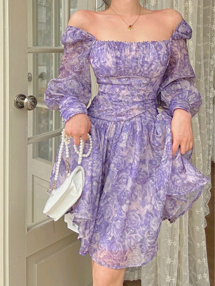 Women's Square Neck Bubble Long Sleeve Floral Dress Violet Dress Elegant A-Line Puff Princess Dress Party Dress waist mini dress
Women's Square Neck Bubble Long Sleeve Floral Dress Violet Dress Elegant A-Line Puff Princess Dress Party Dress waist mini dress